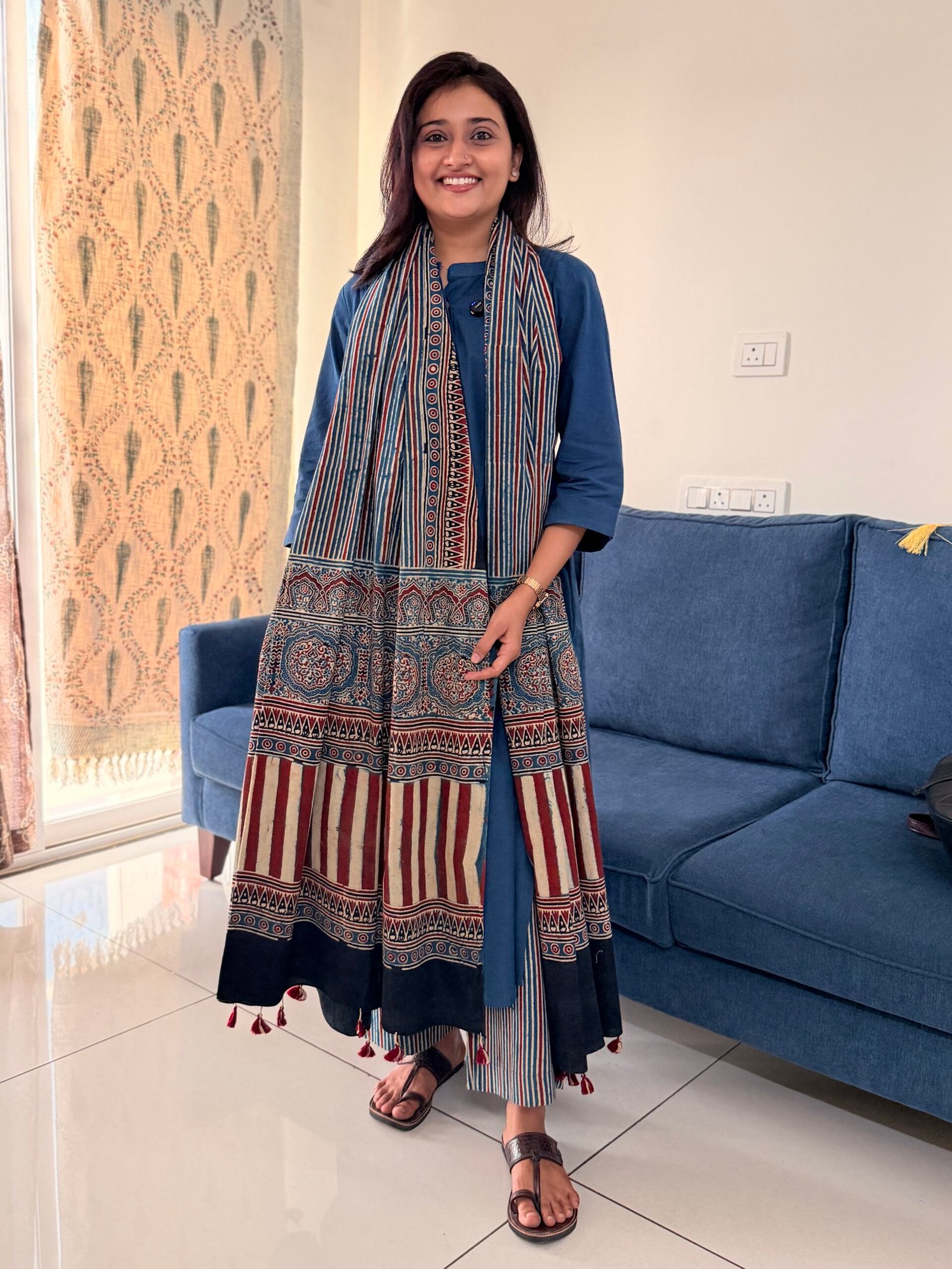 Indigo Ajrakh Handblock Cotton Kurta Suit Set with Dupatta