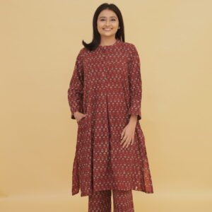 Gul Maroon Ajrakh Cotton Anti Fit Co-ord Set