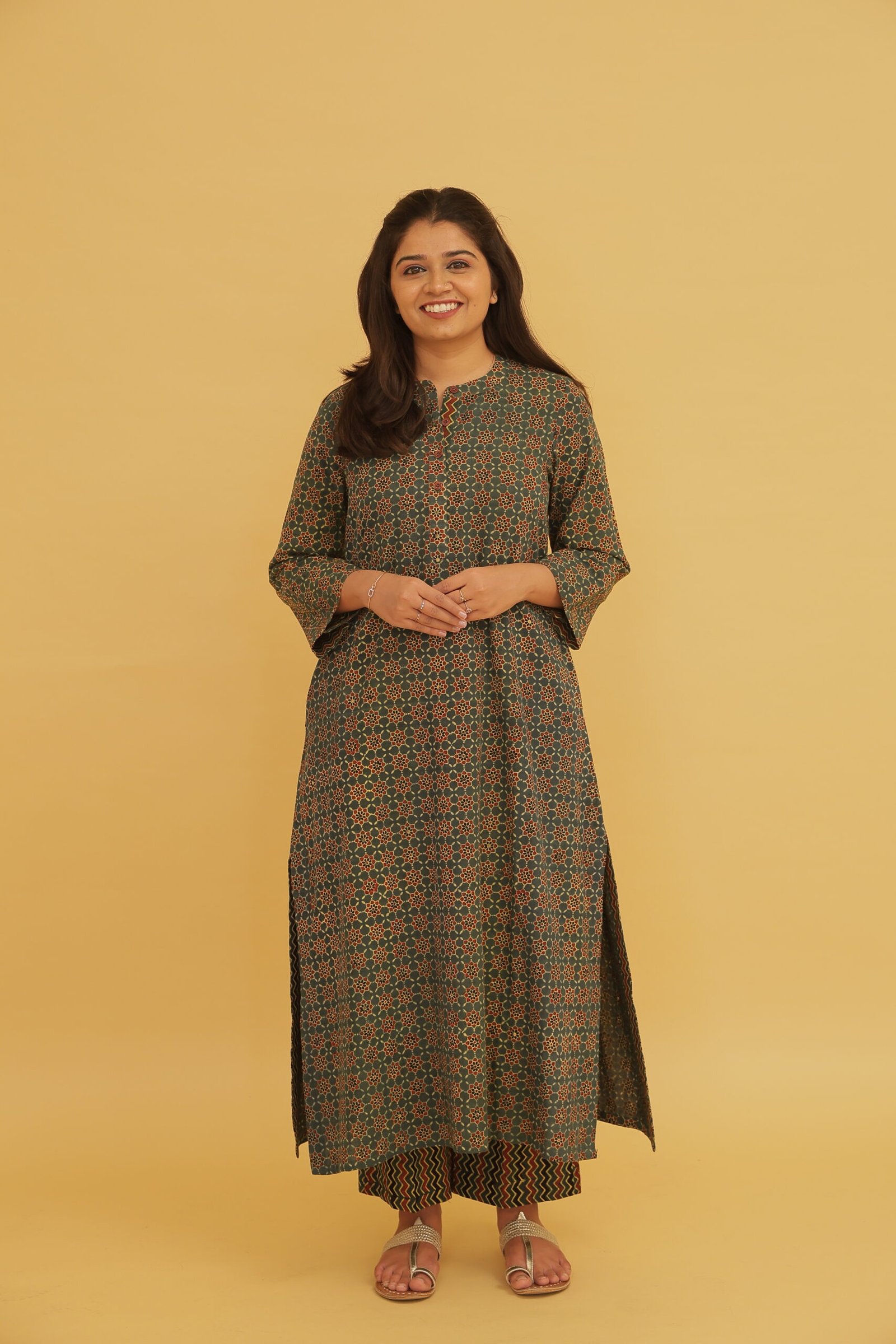 Ziya Green Ajrakh Cotton Straight Co-ord Set