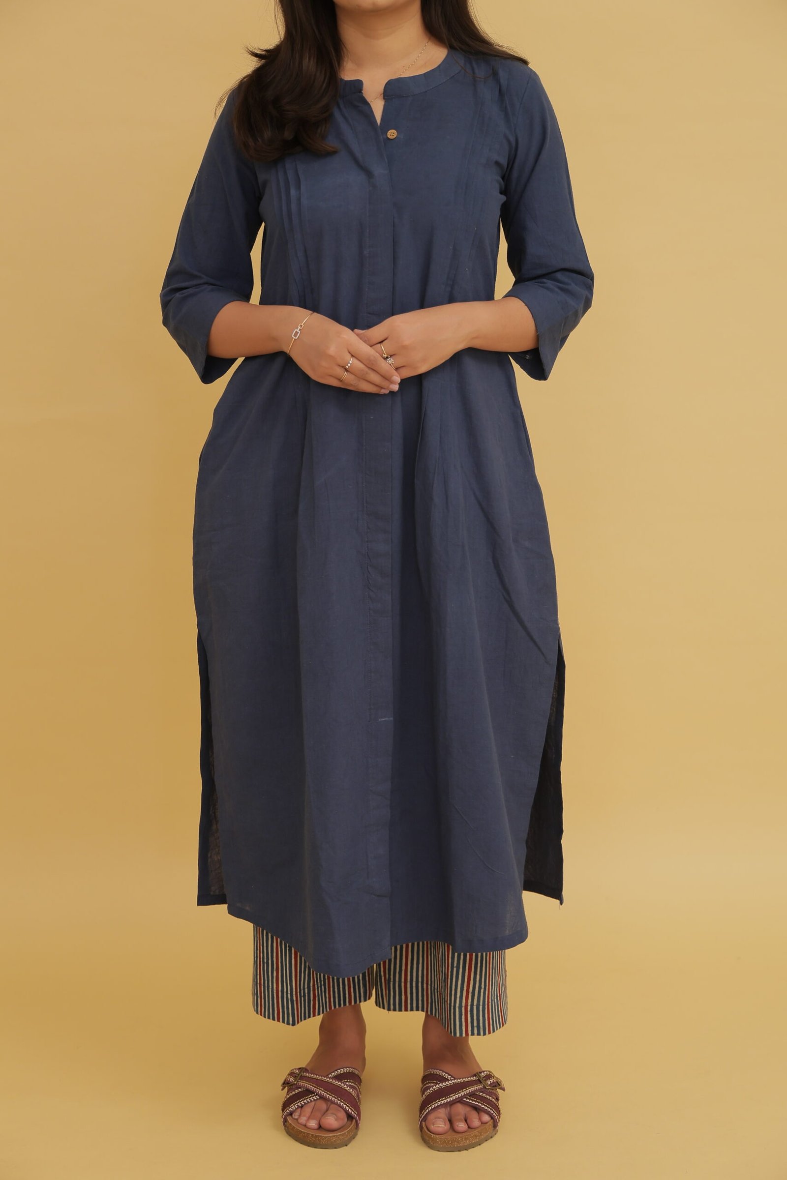 Indigo Ajrakh Cotton Kurta Suit Set with Dupatta - Image 6