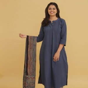 Indigo Ajrakh Cotton Kurta Suit Set with Dupatta