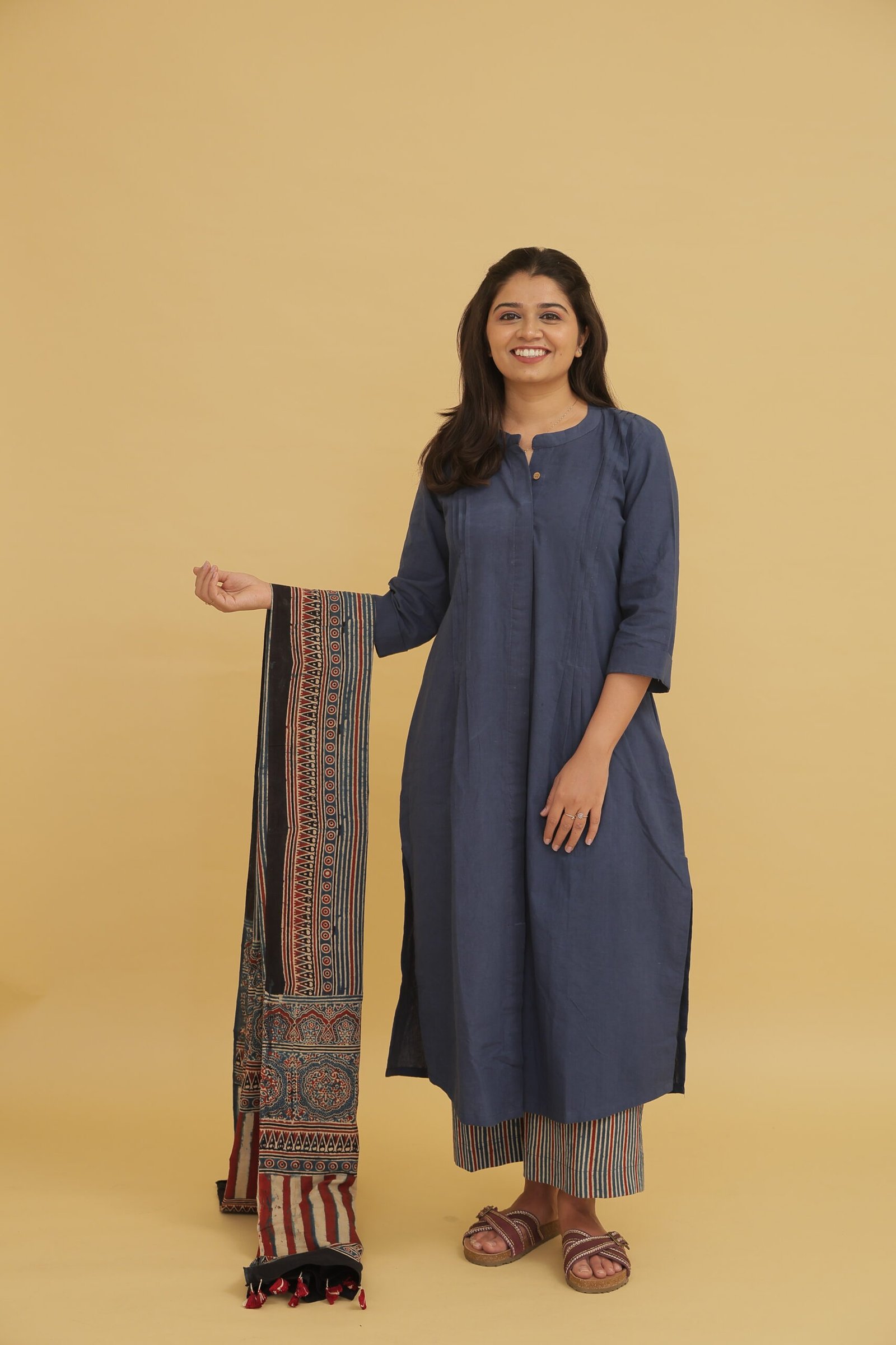 Indigo Ajrakh Cotton Kurta Suit Set with Dupatta