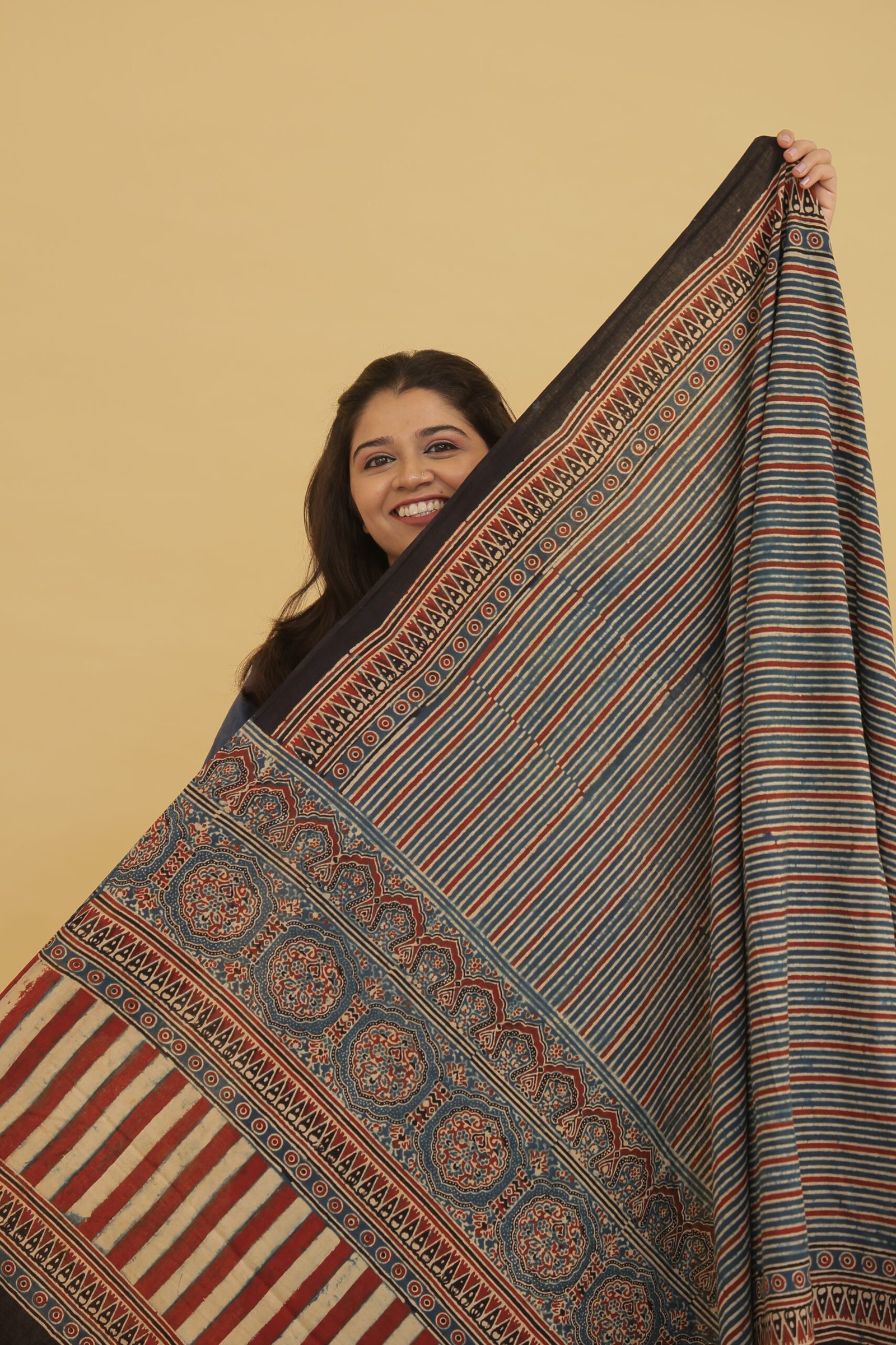 Indigo Ajrakh Cotton Kurta Suit Set with Dupatta - Image 4