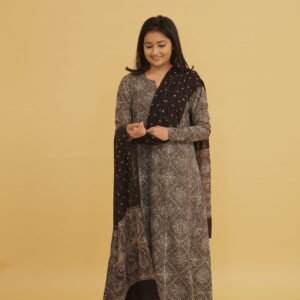 Iqra Black Ajrakh Cotton Kali Kurta