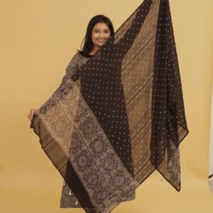 Ambar Charcoal Black Ajrakh Mul Cotton Dupatta