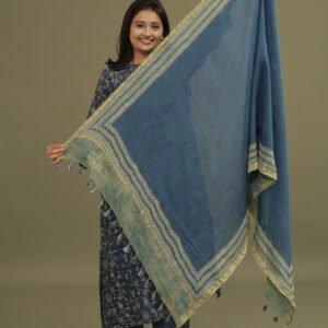 Blue Ajrakh Handblock Printed Chanderi Silk Dupatta
