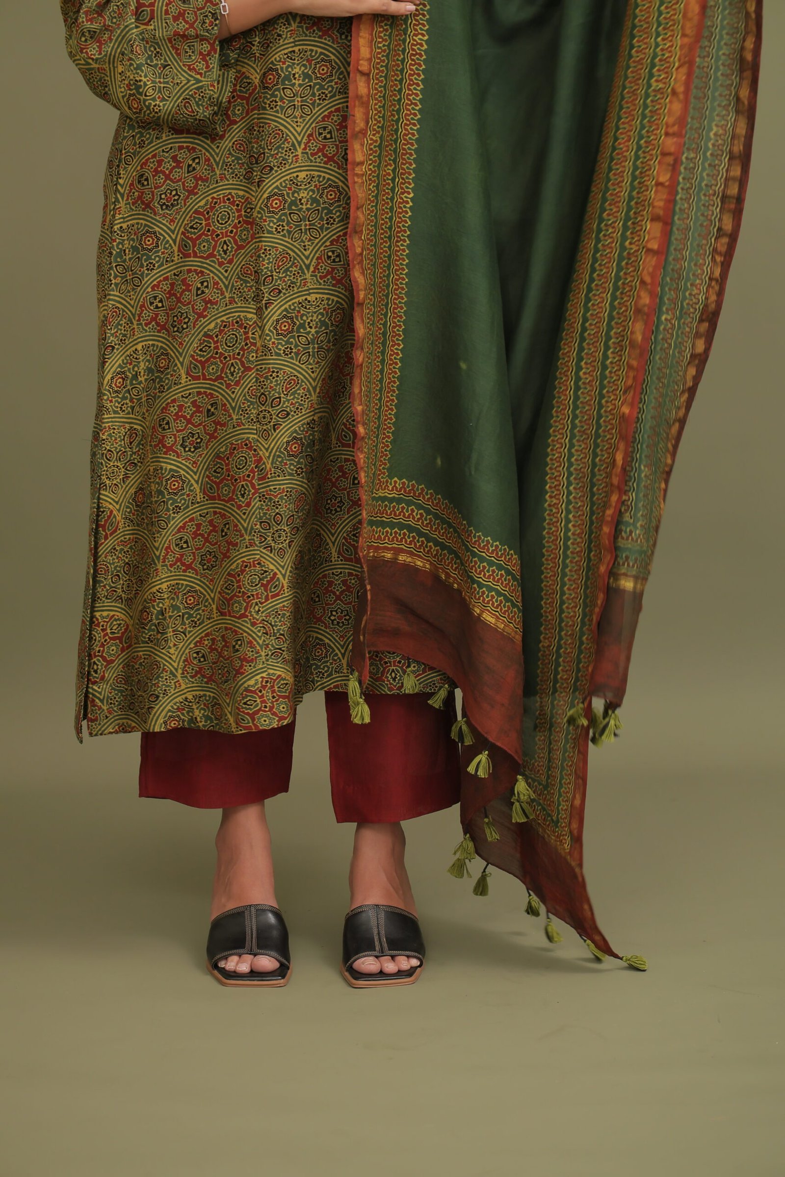 Zeel Green Ajrakh Chanderi Silk Co-ord Set - Image 5