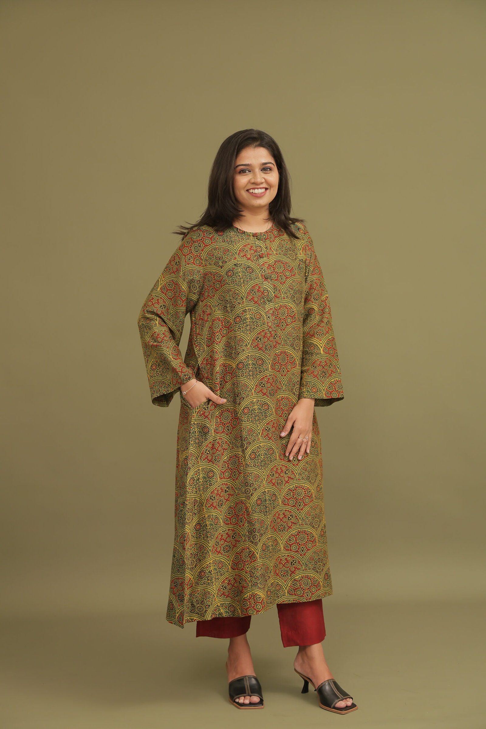 Zeel Green Ajrakh Chanderi Silk Co-ord Set - Image 2