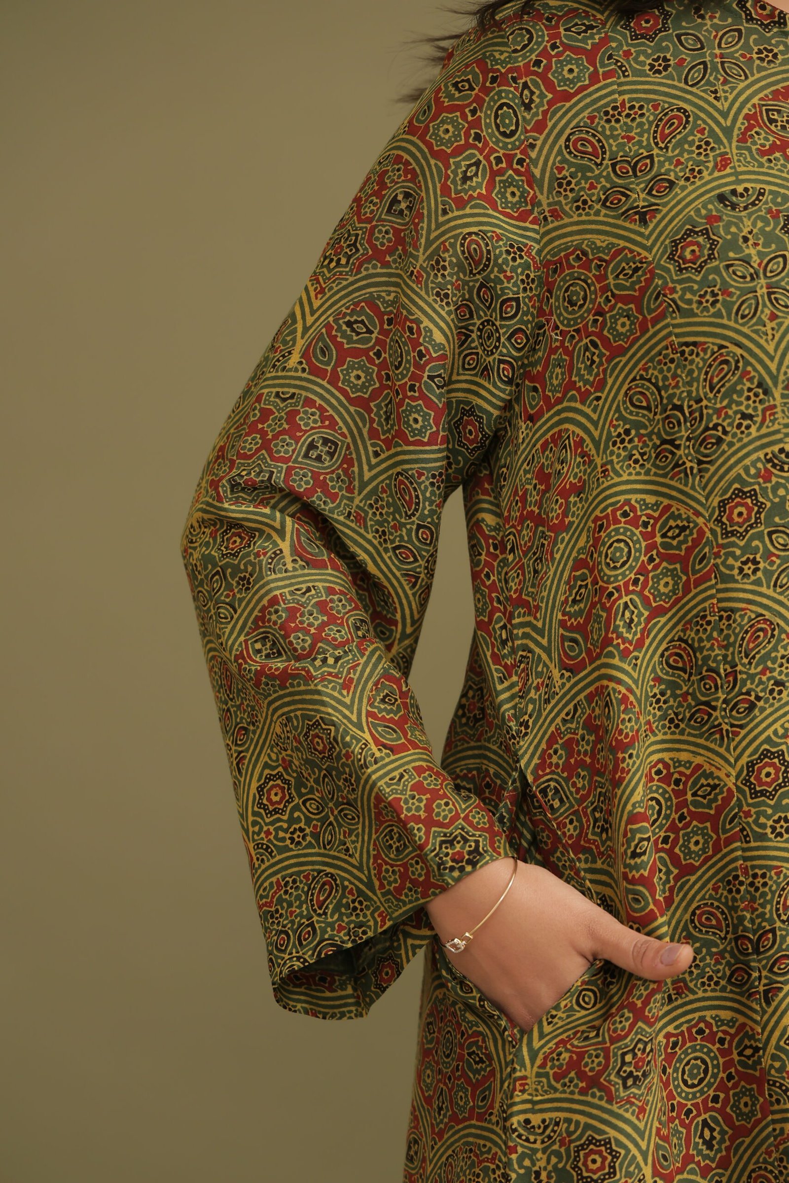 Zeel Green Ajrakh Chanderi Silk Co-ord Set - Image 4