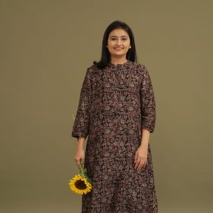Zoya Black Ajrakh Handblock Chanderi Silk Kurta