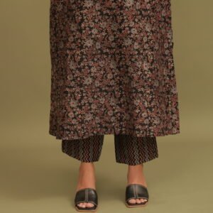 Black Indigo Ajrakh Handblock Chanderi Silk Pant