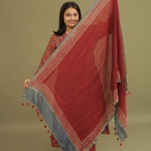 Madder Red Ajrakh Handblock Printed Chanderi Silk Dupatta
