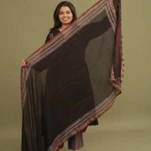 Black Ajrakh Handblock Printed Chanderi Silk Dupatta