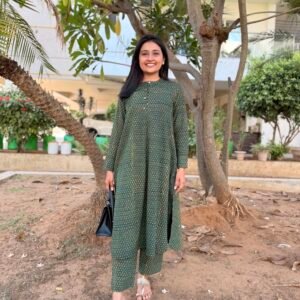Myra Green Handblock Printed Ajrakh Cotton Co-ord Set