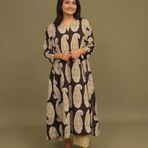 Ira Bagru Handblock Cotton Kalidar Kurta