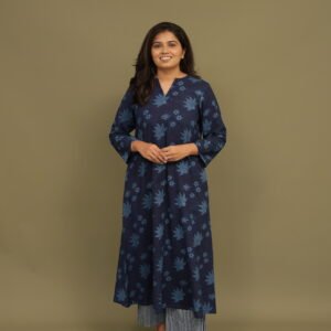 Neel Dabu Handblock Cotton A-line Kurta