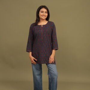 Aabha Ajrakh Handblock Cotton Embroidered Short Top