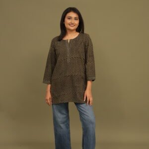 Aaira Ajrakh Handblock Cotton Embroidered Short Top