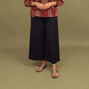 Navy Blue Flex Cotton Wide Leg Pant