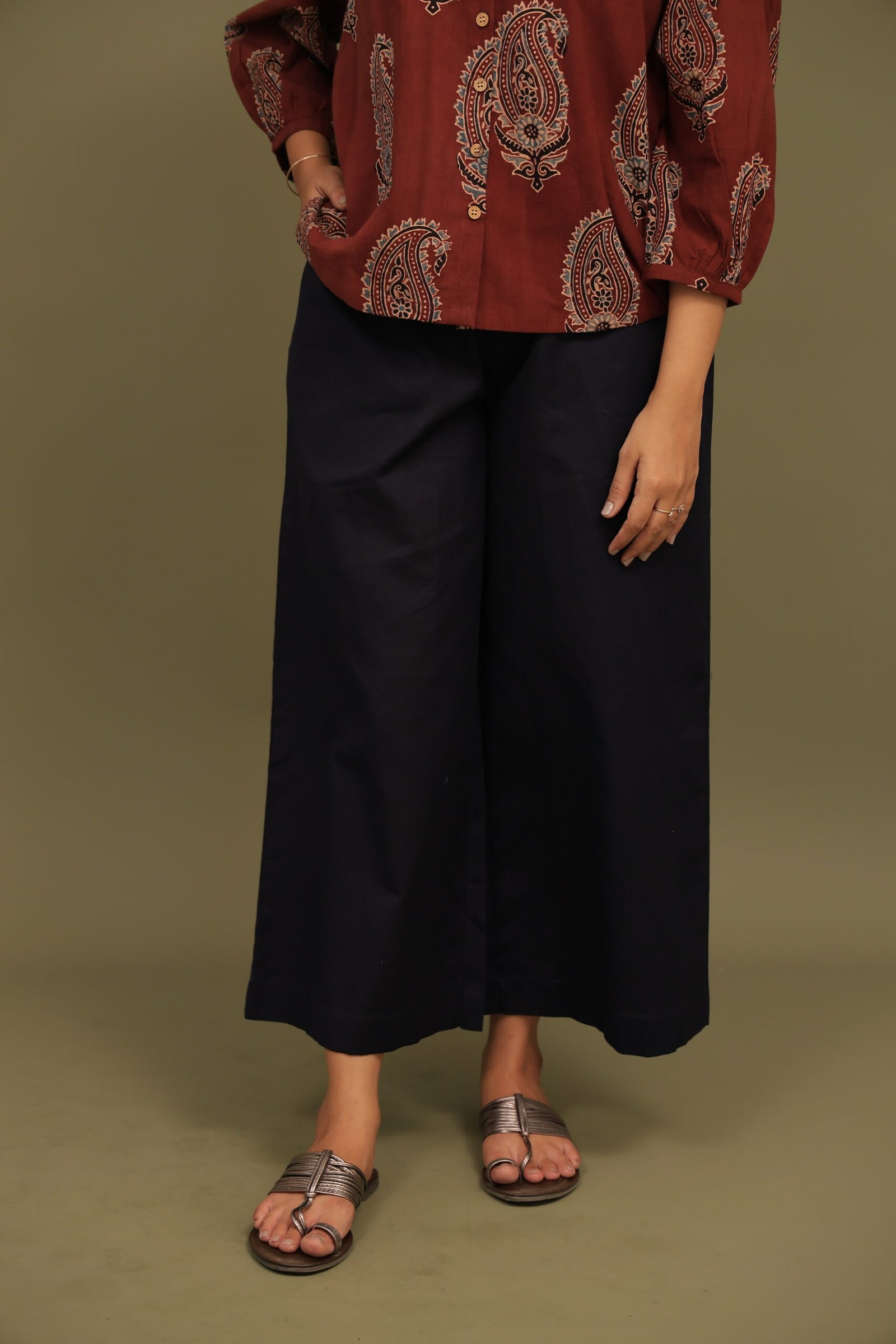 Navy Blue Flex Cotton Wide Leg Pant - Image 2