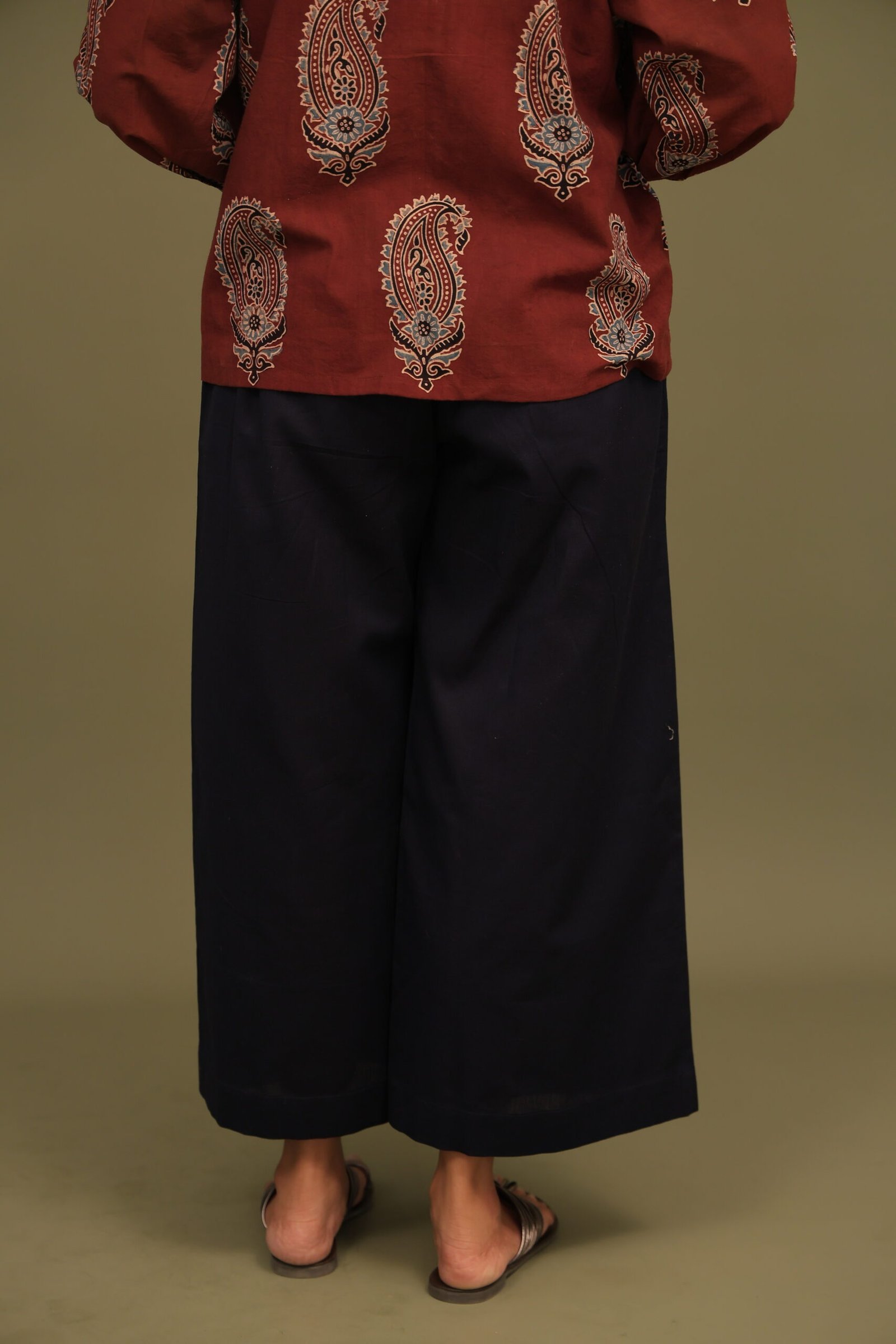 Navy Blue Flex Cotton Wide Leg Pant - Image 3