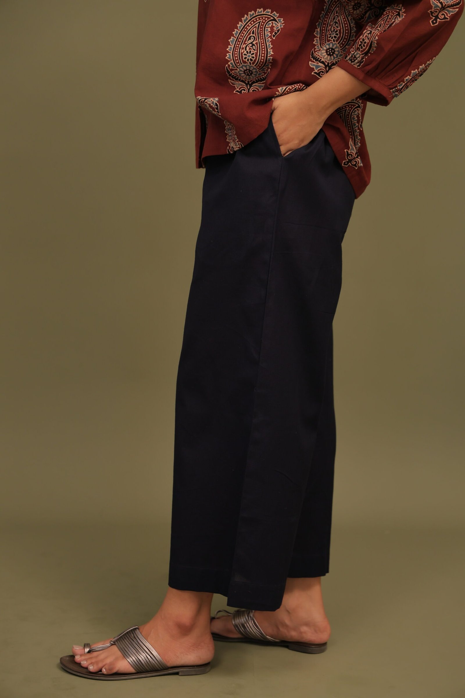 Navy Blue Flex Cotton Wide Leg Pant - Image 4
