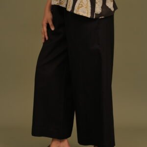 Black Flex Cotton Wide Leg Pant