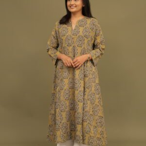 Sana Bagru Handblock Cotton Kalidar Kurta