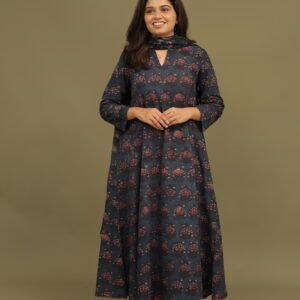 Juhi Bagru Dabu Handblock Cotton A-line Kali Kurta