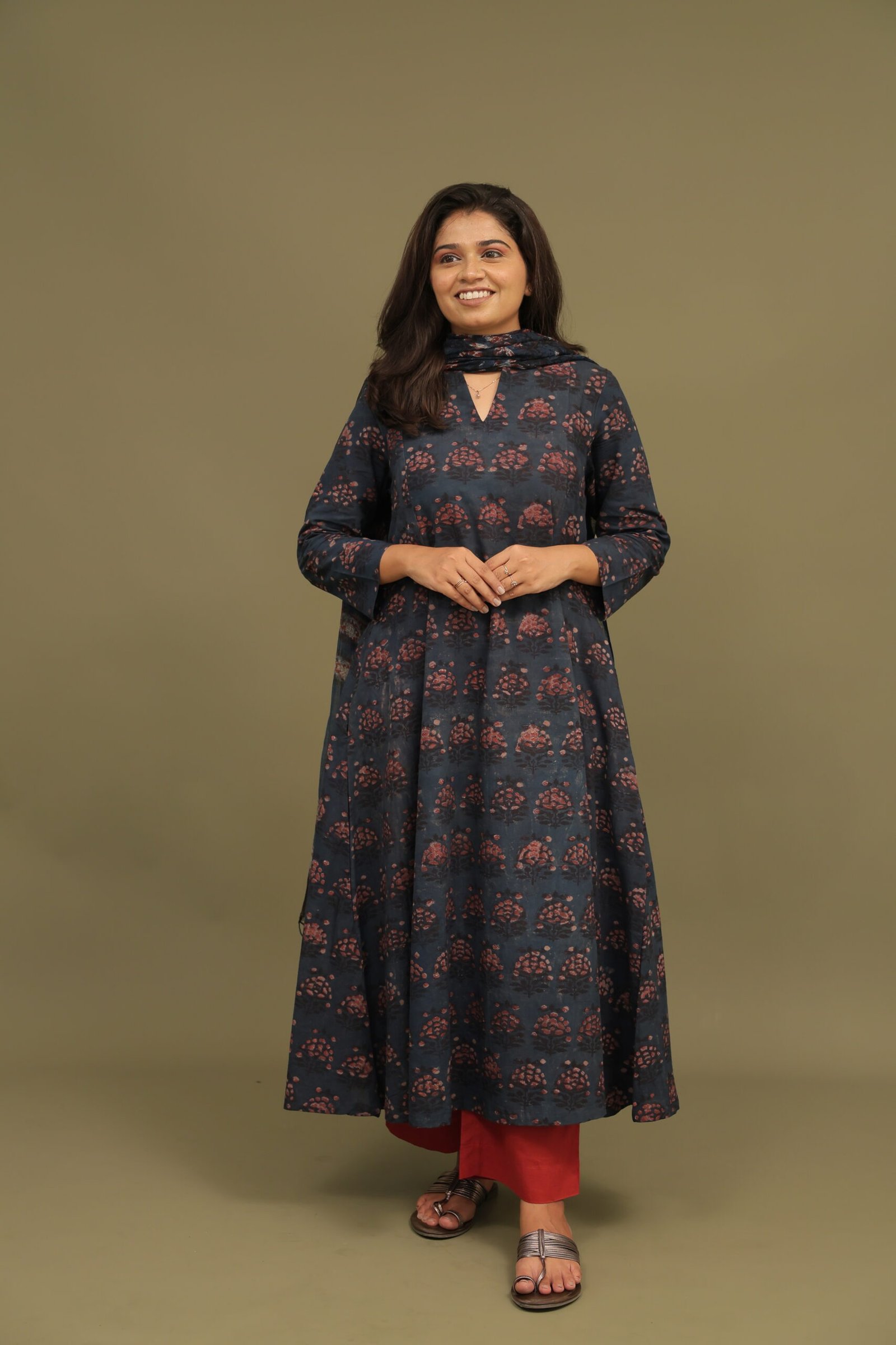 Juhi Bagru Dabu Handblock Cotton A-line Kali Kurta