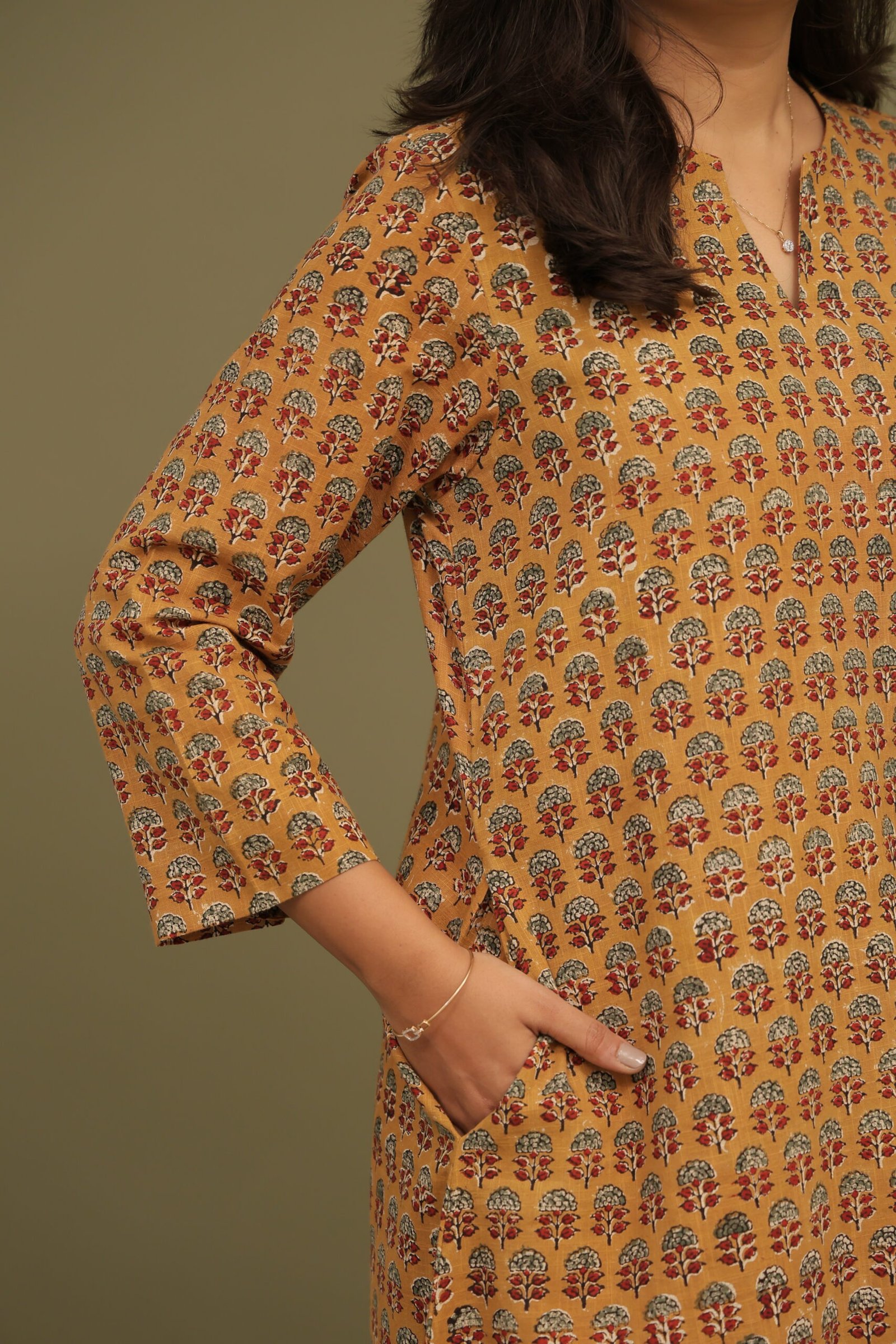 Tara Bagru Handblock Slub Cotton A-line Kurta - Image 5
