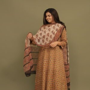 Tara Bagru Handblock Slub Cotton A-line Kurta