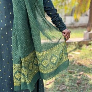 Ambar Green Ajrakh Mul Cotton Dupatta