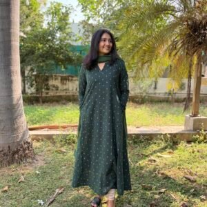 Ambar Green Ajrakh Cotton Kali Kurta