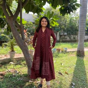 Ambar Maroon Ajrakh Cotton Kali Kurta